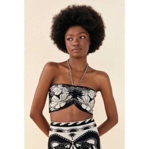 New Farm Rio Macaw Elegance Knit Halter Top Black Off White XL